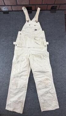 Ben Davis Bib Overalls Mens 34x32 White Canvas Painter Workwear Utility